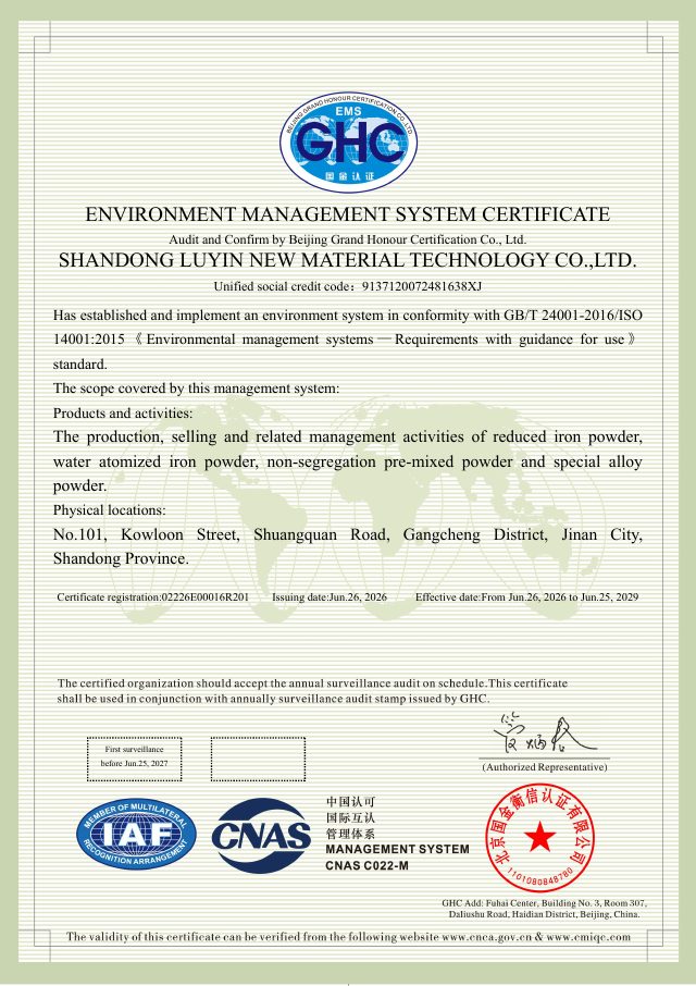 ISO 14001:2015 environmental management system certificate
