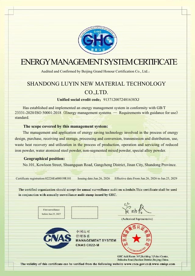 ISO 50001:2018 energy management system certificate
